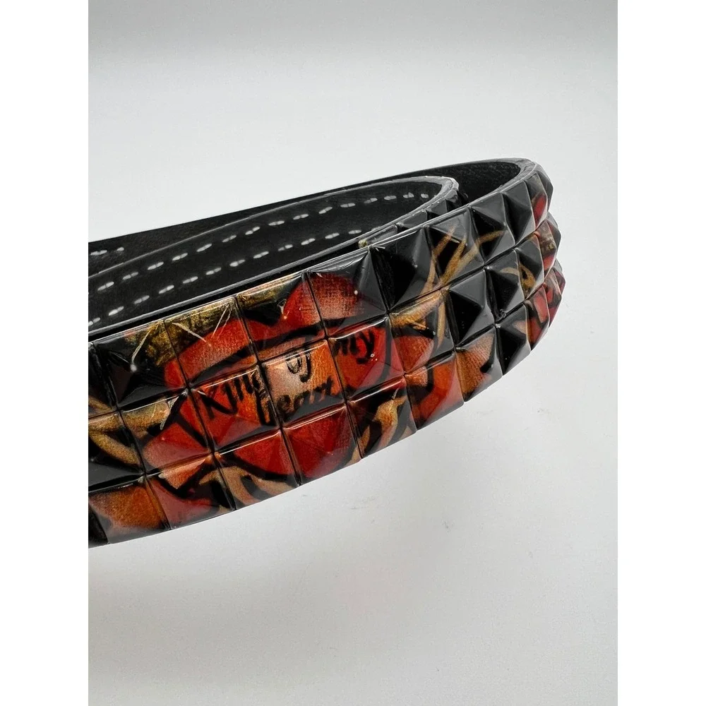 Studded Punk Rock Belt Mens Large Black Red King of My Heart Italian Design